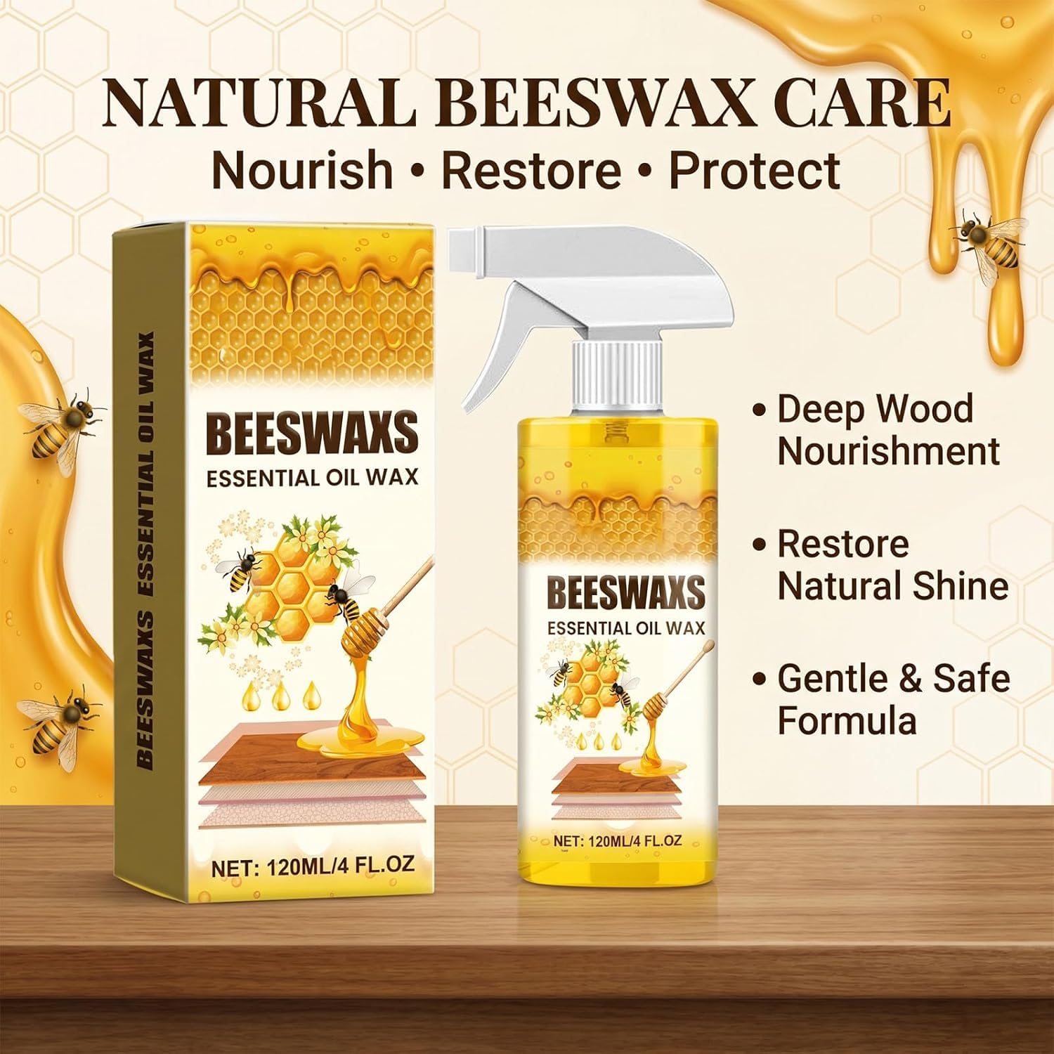 Beeswax Wood Polish Spray, 2026 Upgraded Natural Beeswax Essential Oil for Wood, Furniture and Wooden Cabinet, Natural Micro-Molecular Spray (1PCS) - 3