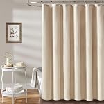 BTTN Extra Long Fabric Shower Curtain, 84 Inch Linen Textured Cloth Shower Curtain Set with 12 Plastic Hook, Large Hotel Heavy Duty Luxury Polyester Shower Curtains for Bathroom - 72"x84", Beige/Cream