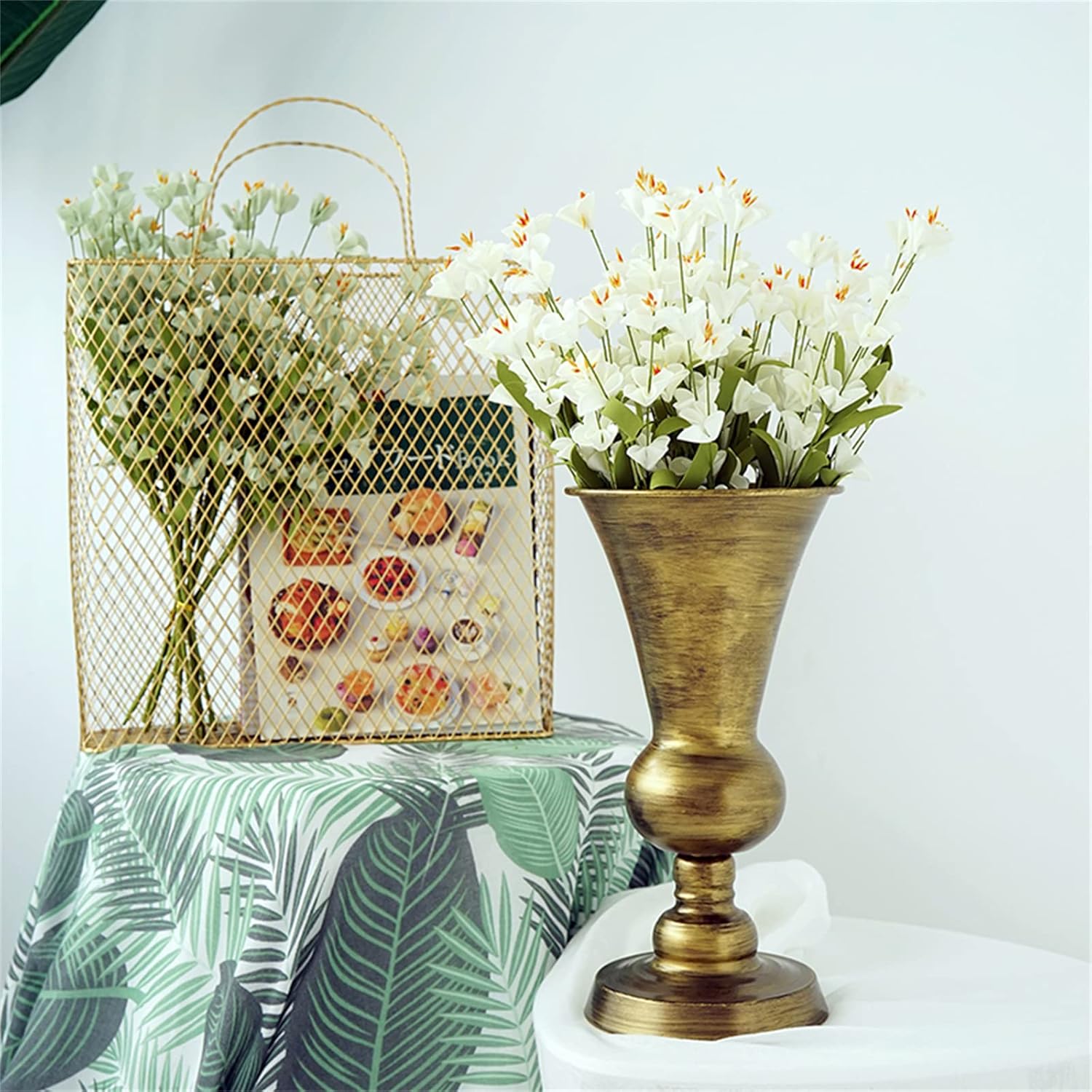 パステルとエナメル花動物六角花瓶 景徳鎮 陶磁器 装飾品 工芸品 美術