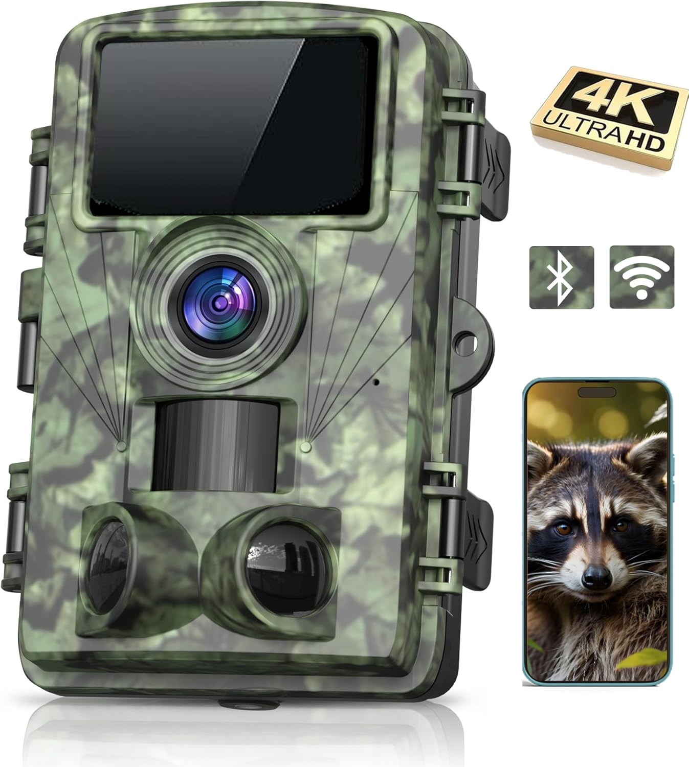 4K 48MP Trail Camera WiFi Game Camera with Low Glow Night Vision Motion Activated, Cell Phone App 130° 0.05s Trigger Speed for Outdoor Wildlife Deer,Green