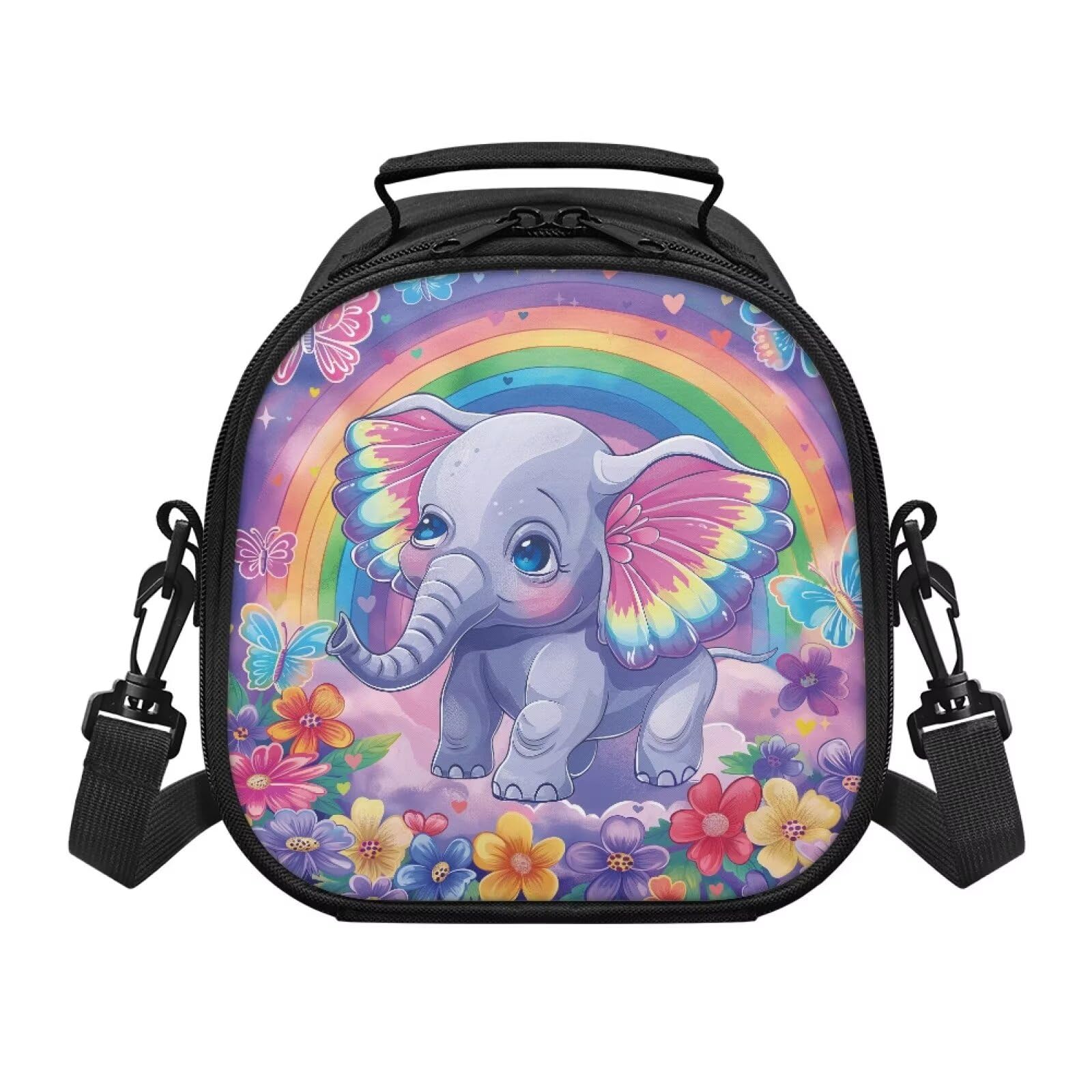 TOADDMOS Rainbow Elephant Lunch Bag for Cute Girls Floral Butterfly Lunch Container with Zip Closure for Camping School Travel Office Insulated
