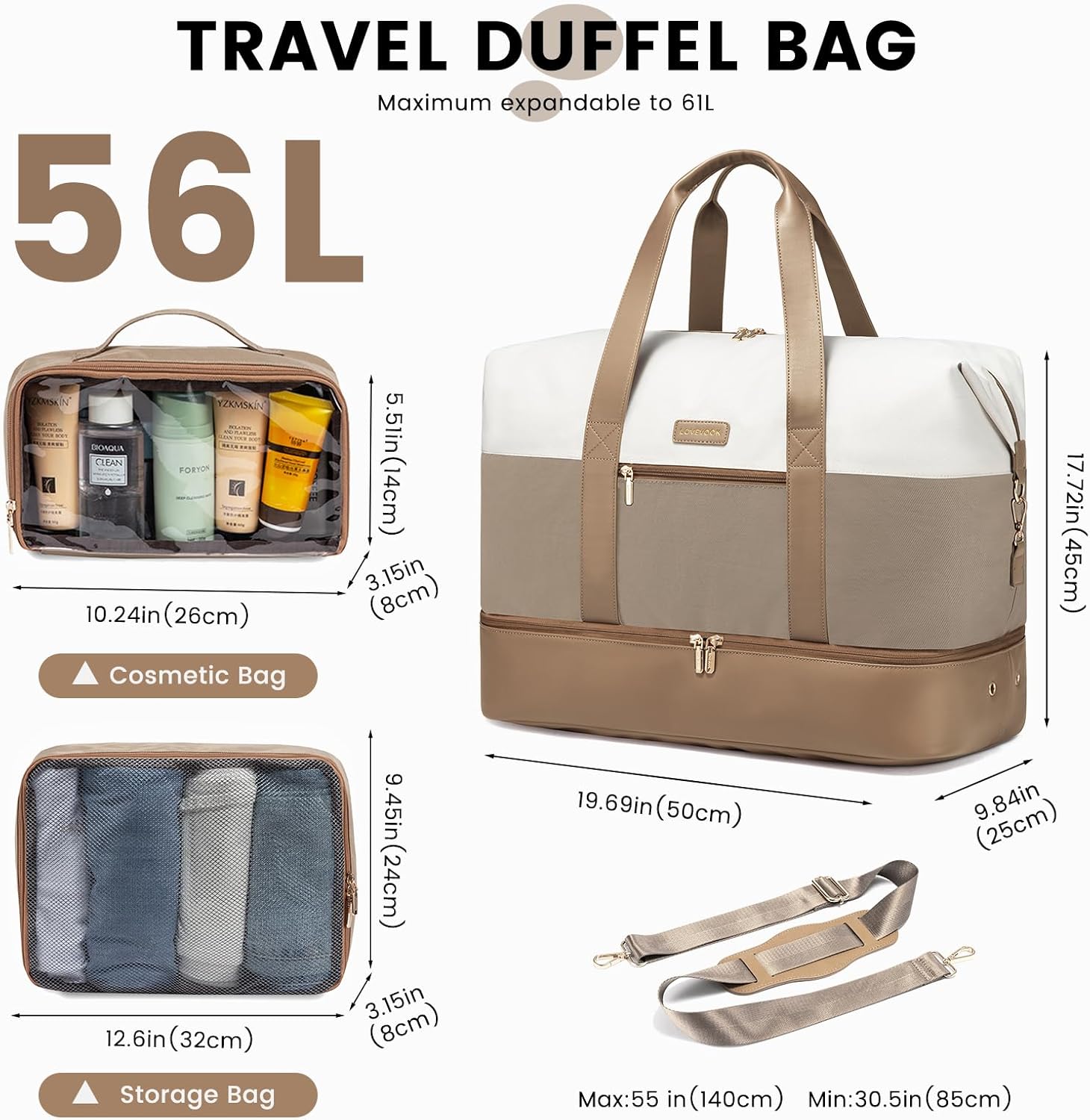 LOVEVOOK Weekender Bag, Large Travel Duffel Bag for Women with 2 Packing Cubes, Carry on Overnight Bag with Shoe Compartment, Mom Hospital Bags for Labor and Delivery - Image 2