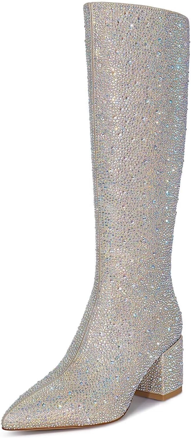 wetkiss Women Snakeskin Booties, Ankle Boots Slip on for Ladies, Snake Print Boots Chunky Block Mid Heels Fashion Shoes