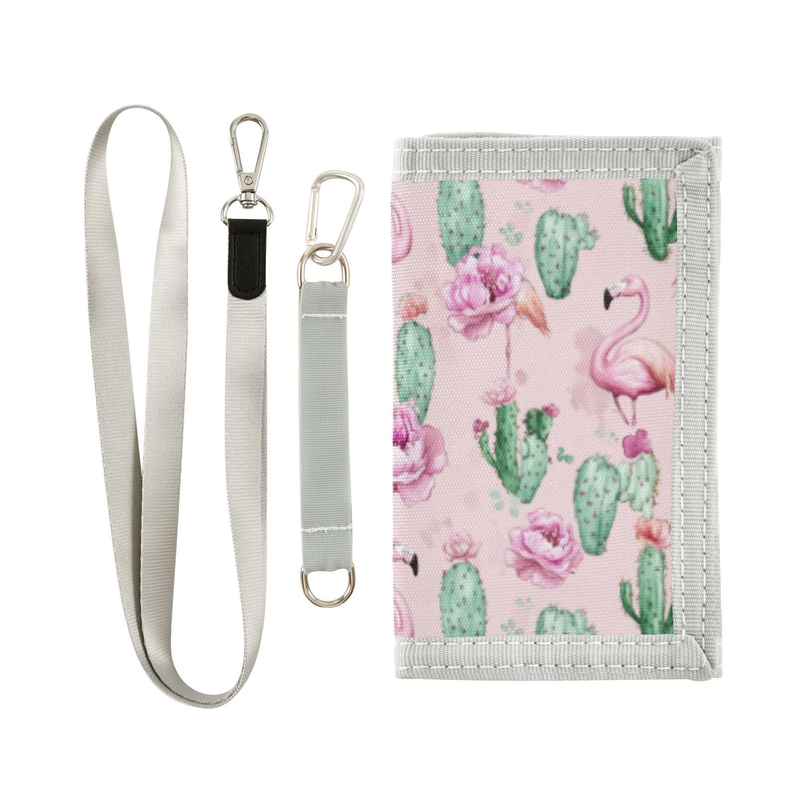 Wusikd Flamingos Cactus Kids Wallet for Boys Girls Pink Watercolor Toddler Trifold Wallet Novelty Wallet for Teens Women Men