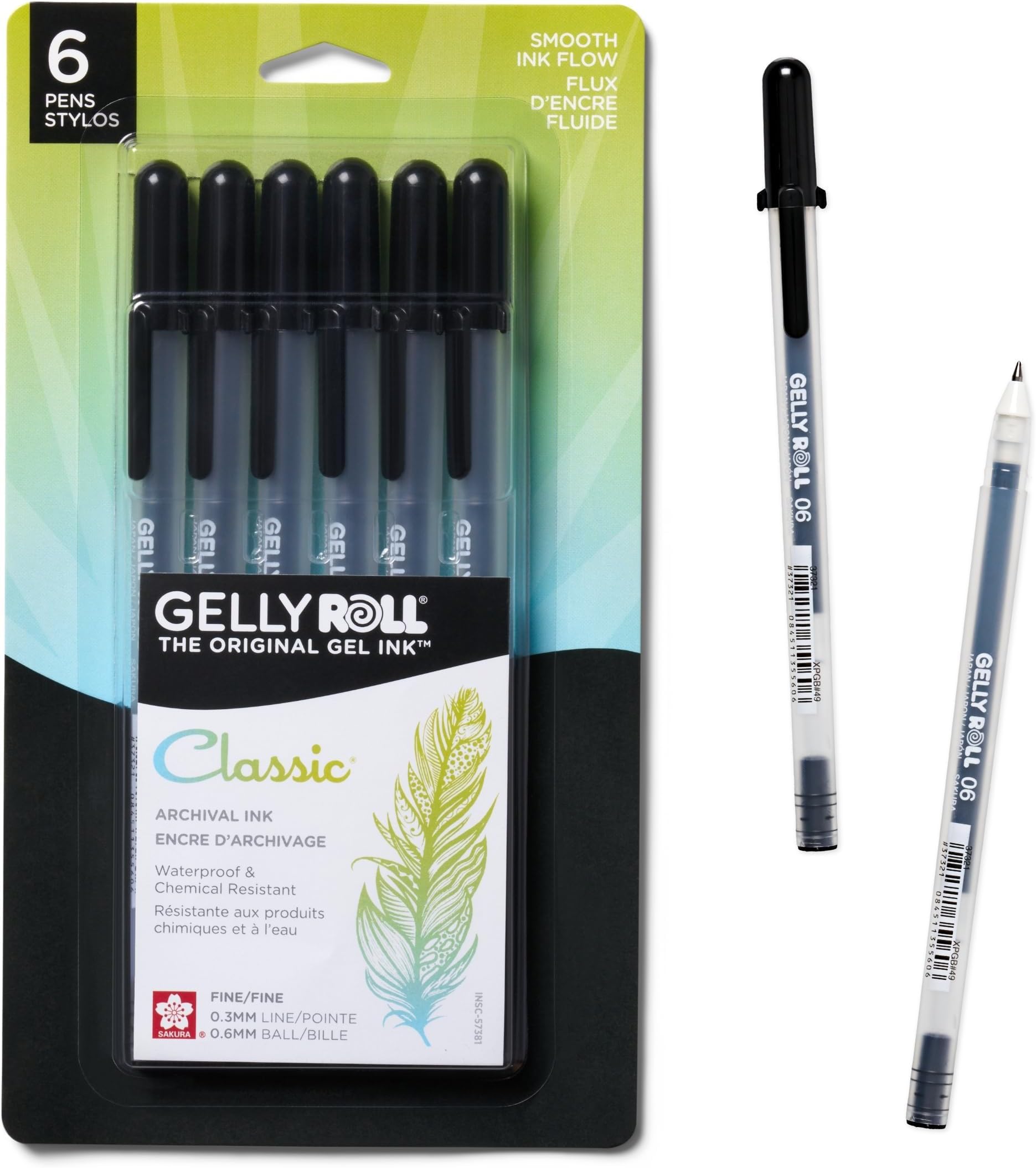 SAKURA Gelly Roll Classic, Fine Pt, Black, 6 Count
