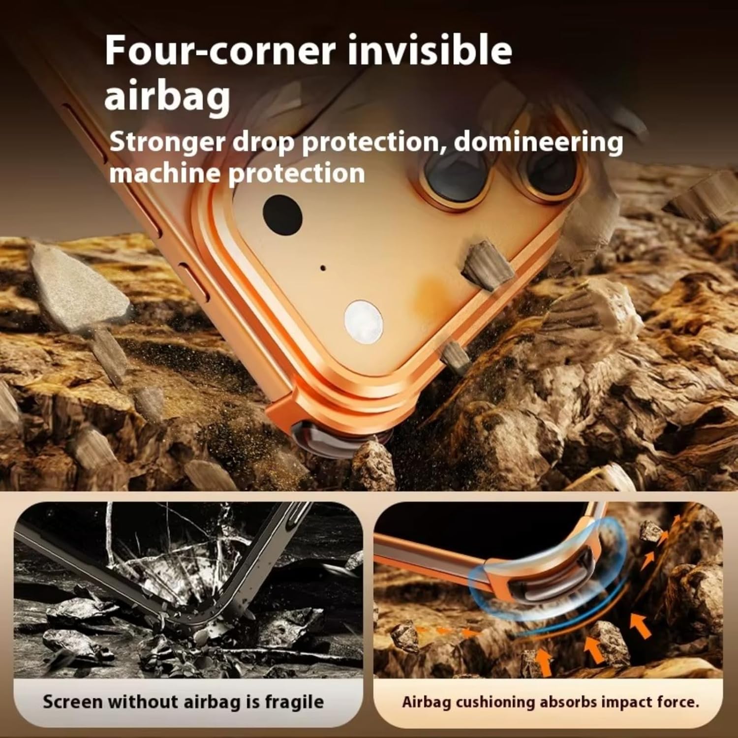 Case for iPhone 17 Pro Max, Metal Skeleton Frameless Design with 360 Degree Ring Stand Slim Lightweight Shockproof Corners Heat Dissipation Borderless, Blue