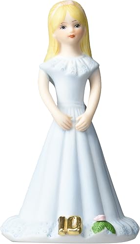 Enesco Growing Up Girls - Figura de porcelana "Blonde Age 10", 5.5 pulgadas, color azul y rosa