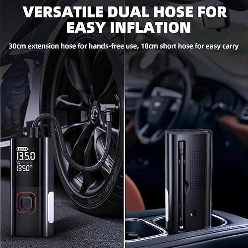 Miniatura 8 de Arrancador con compresor de aire, batería de 5000 A portátil (9L de gasolina8L diesel) con inflador de neumáticos de apagado automático de 160 PSI,