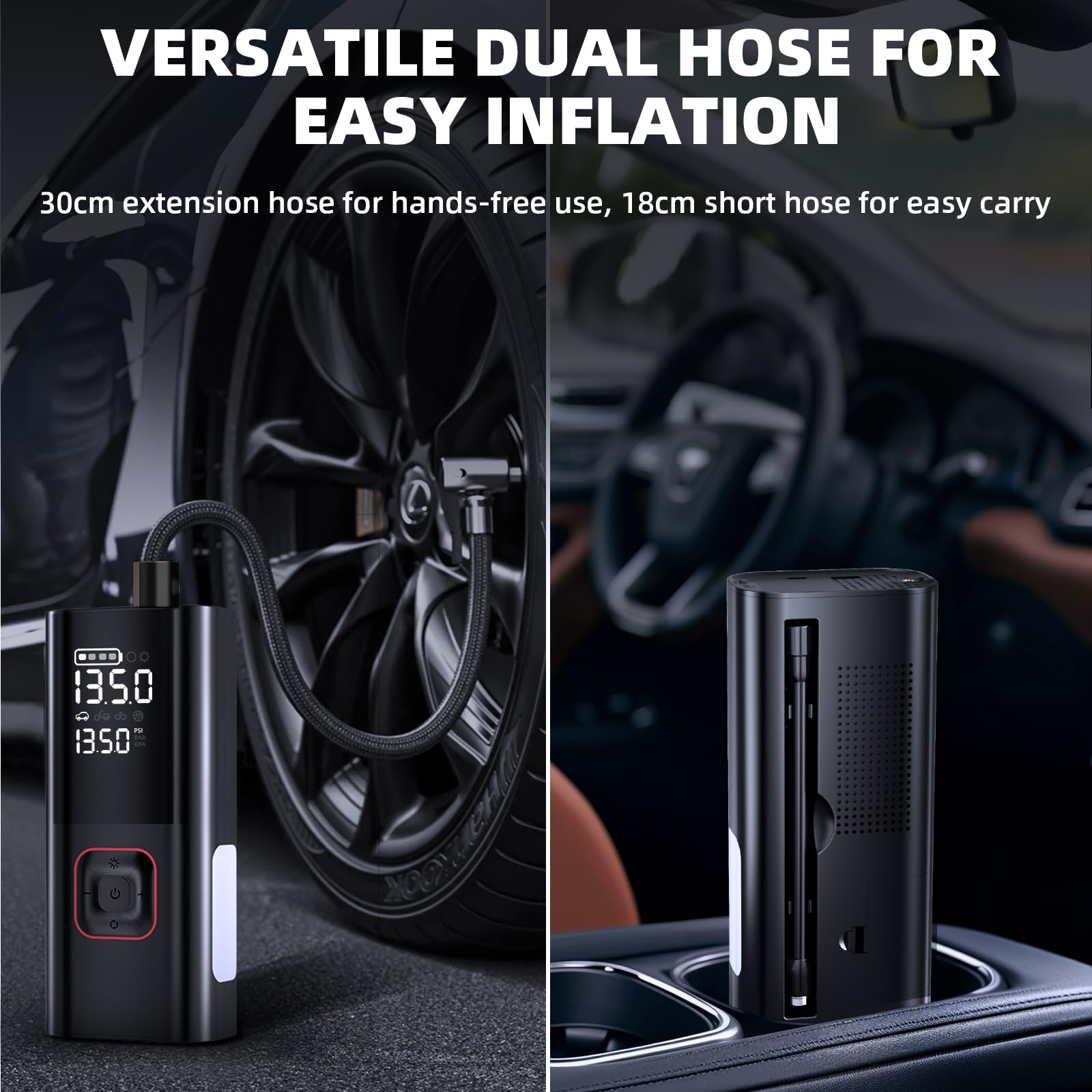 Jump Starter with Air Compressor, 5000A Battery Jumper Starter Portable (9L Gas/8L Diesel) with 160PSI Auto-Shutoff Tire Inflator, 12V Jump Box Car Battery Jump Starter with Jumper Cables, LED Light