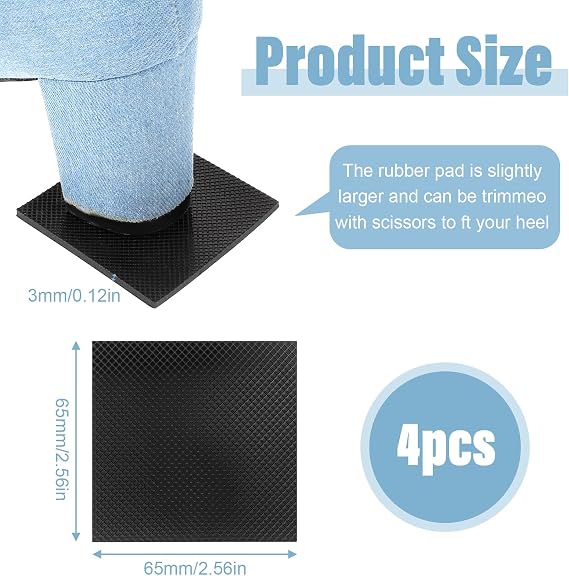 Self-Adhesive Boot Heel Replacement, 4 PCS 3mm Thick Anti-Slip Rubber Heel Replacement Tips Boot Heels Repair High Heels Rubber Sole Sheet Pads Protectors for Women Men Repairs Pad Accessories, Black