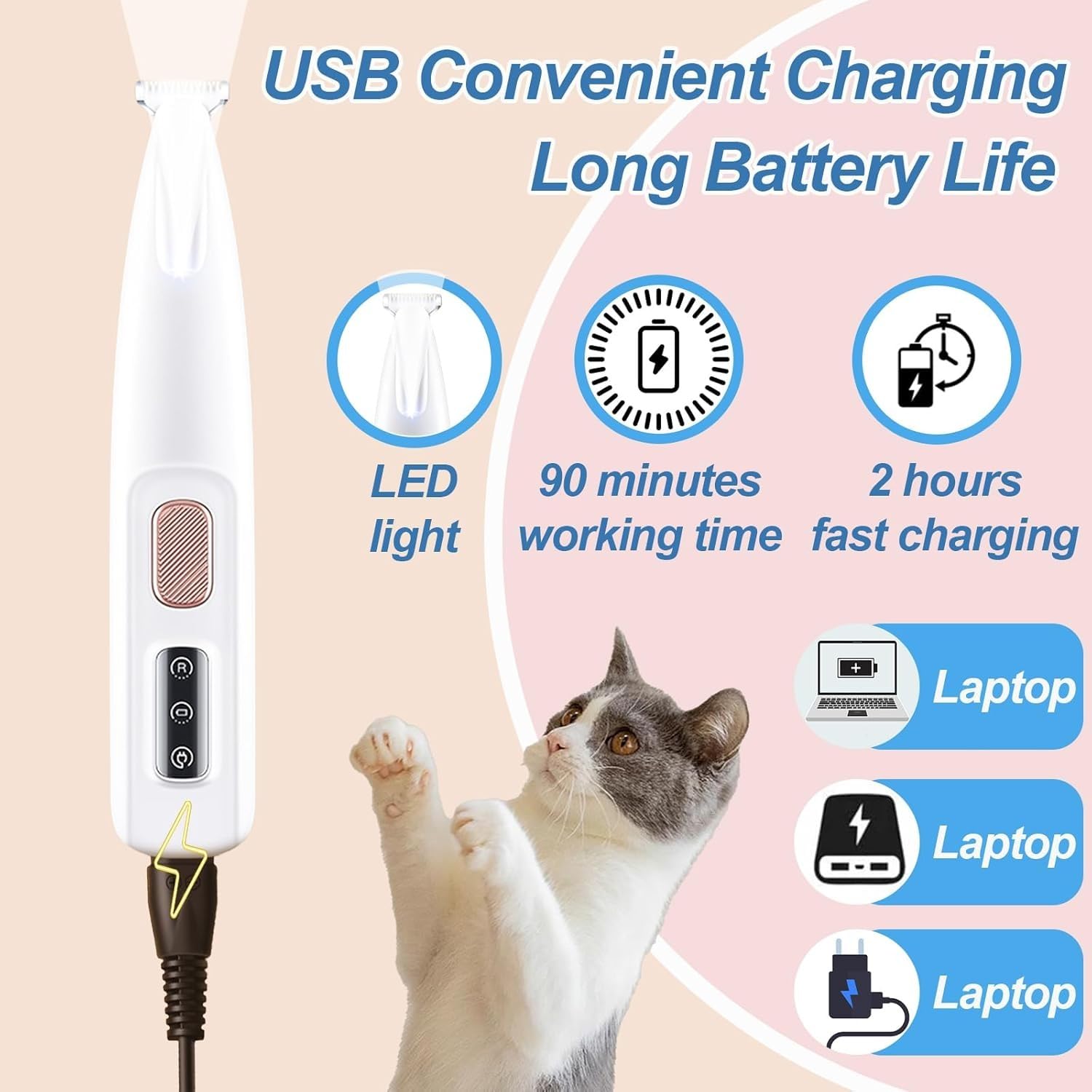 Patounet Tondeuse Pour Chat – Tondeuse Électrique De Précision Ultra-Silencieuse, Lames Sûres Et Hypoallergéniques, Ne Blessera Pas Votre Chat, Rechargeable(1)