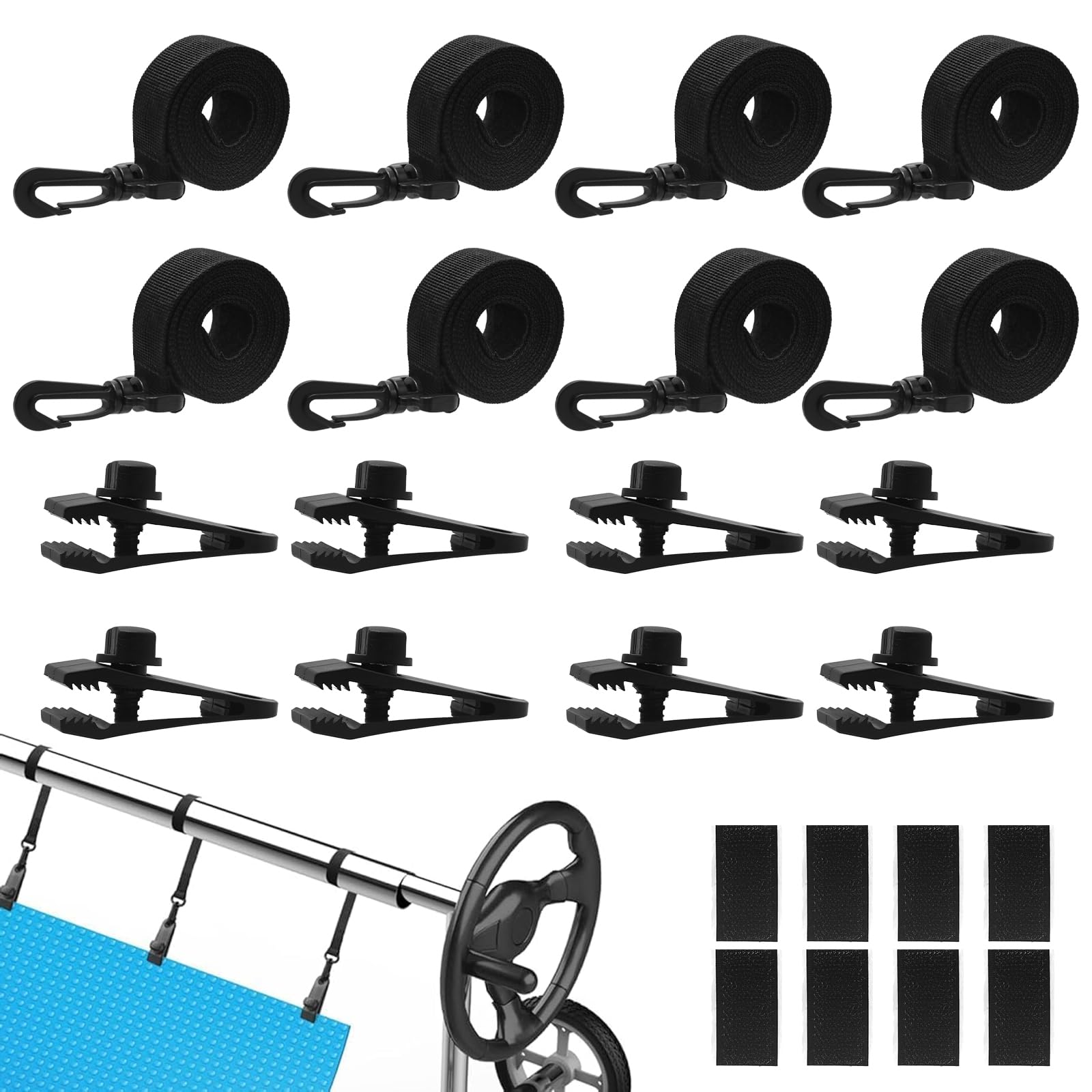 Rwbimti Juego de 8 bandas de sujeción y grapas para enrollador de piscina, especialmente para enrollador de piscina, rodillo de piscina para cubierta solar, enrollador de lona de piscina