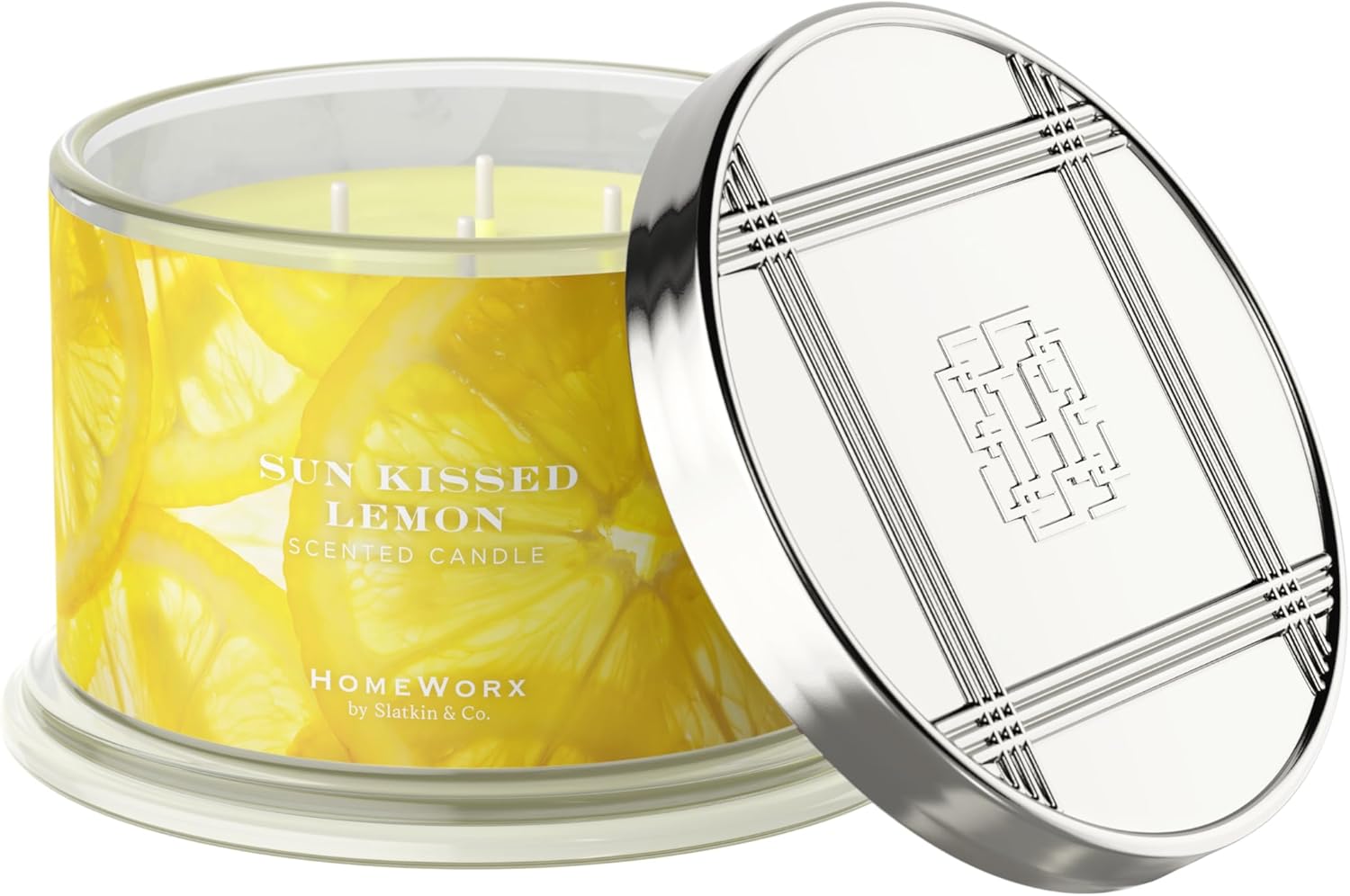 HomeWorx by SLATKIN + CO. Candle- Sun Kissed Lemon, 18 oz. 4-Wick Premium Scented Candle - 30-55 Hours Burn Time