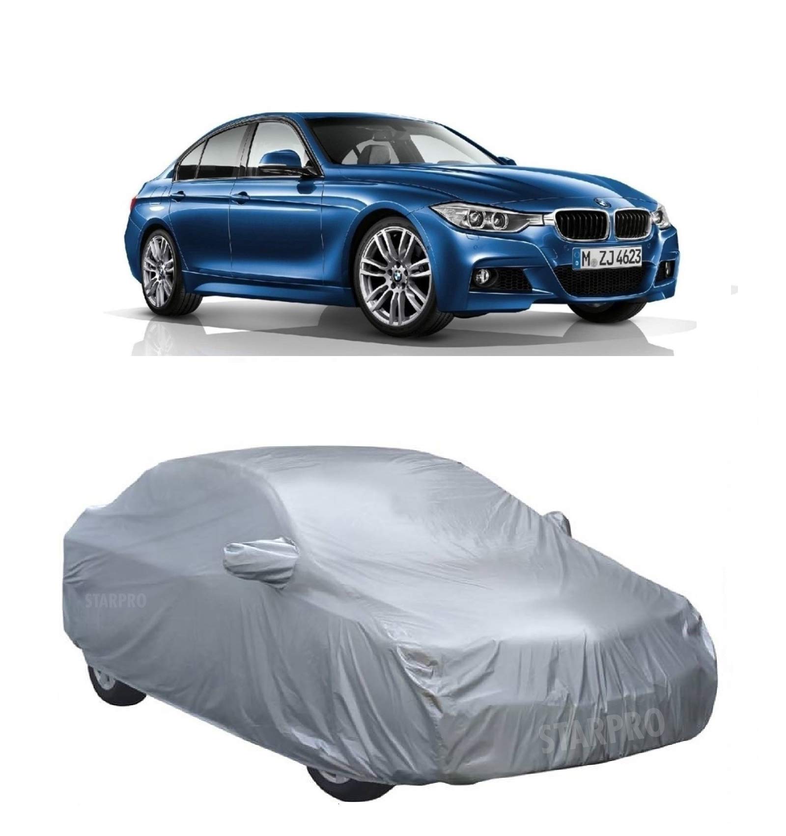 NEXTON Presents Heat Reflective & Semi Waterproof Car Cover Compatible with BMW 3 Series Custom Fit (Silver Color with Mirror)|Car Accessories