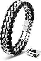 | Pulseira de couro genuíno premium [aço] para homens em preto | Fecho magnético de aço inoxidável em preto, prata e ouro | Caixa de joias exclusiva | Ótima ideia de presente