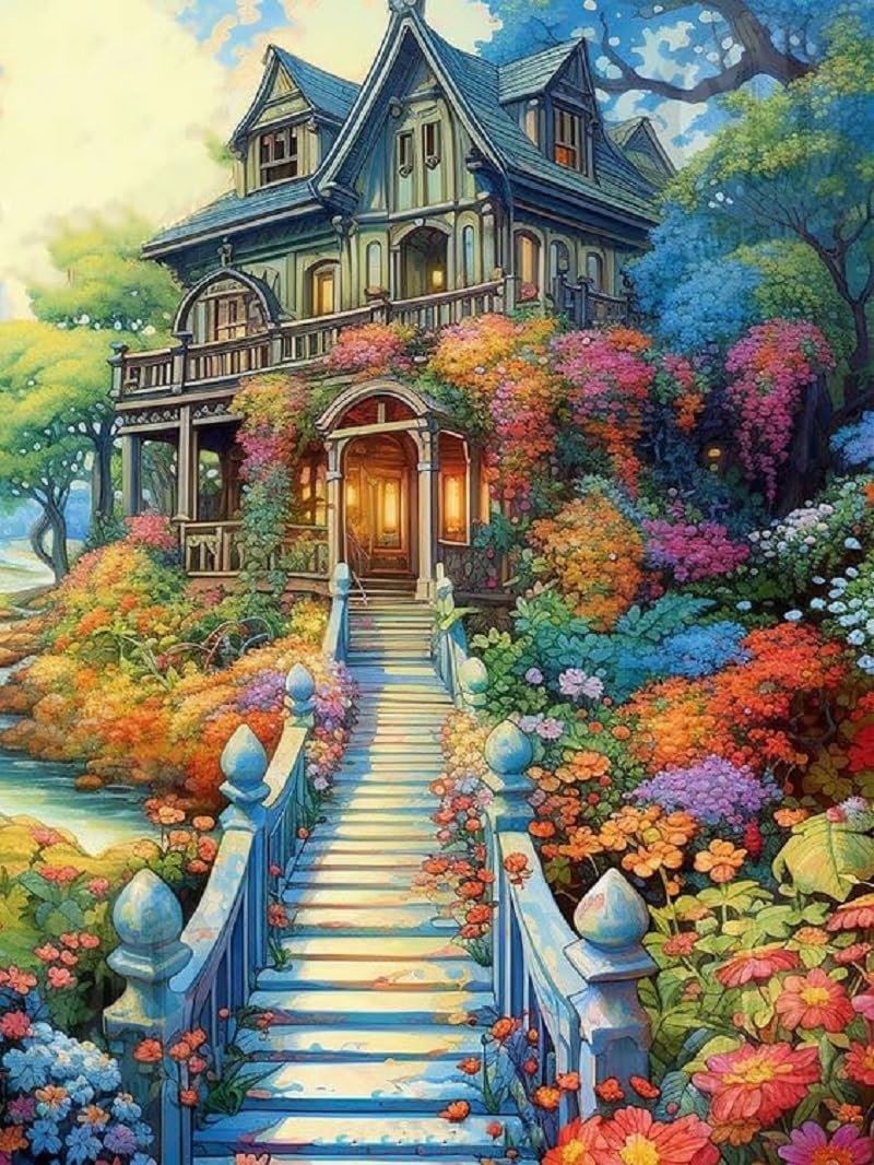 Scenery Diamond Painting Kits for Adults Beginners - 5D Full Drill Round Diamond Art Kits Diamond Dots Castle Paintings with Diamonds Flowers Gem Art Rhinestones Picture Crafts Home Decor