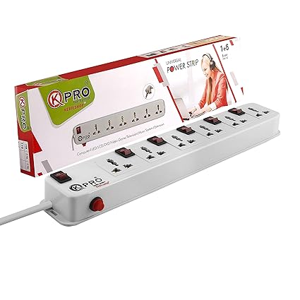 KEBILSHOP 6+6 Extension Board/Cord,Power Strip,6 Universal Sockets 6 Individual Switch With Indicator ,Safetyfuse,Upto 10 Amp With 15 Feet/4.5 M Cable (6 Socket+6 Switch), 24 Volts, White