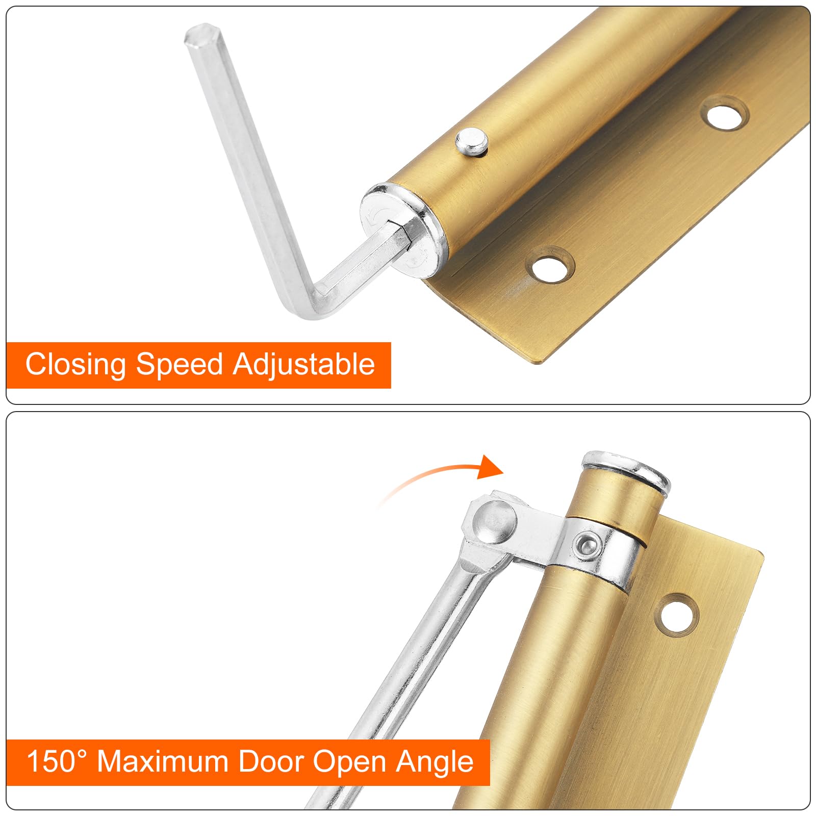 QUARKZMAN Chiudiporta a Molla 2 Pezzi 195mm/7,68", Chiudiporta Automatici Acciaio Inossidabile Velocità Chiusura Regolabile per Porte a Chiusura Automatica 20-40 Kg, Ottone