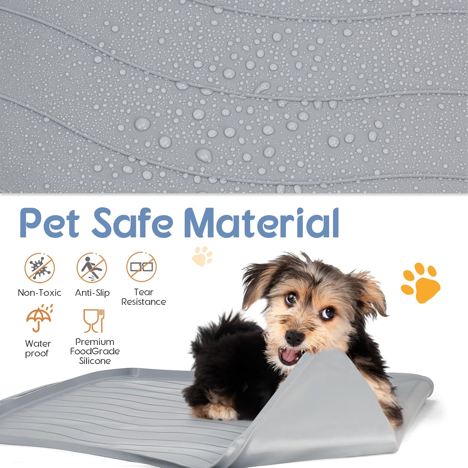 Dog Food Mat, 34"X24" Large Dog Mats for Food and Water Silicone Pet Food Mat with Residue Collection Pocket Waterproof Large for Feeding Cat Bowl Floors-Gray