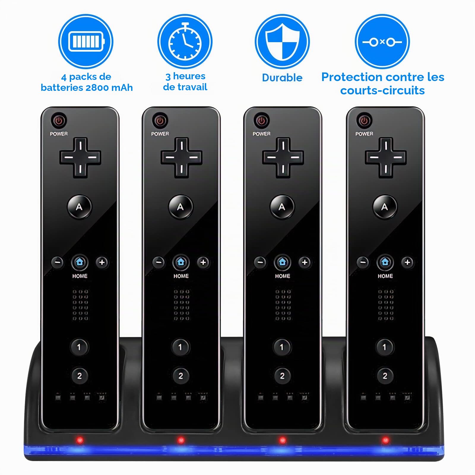 NCONCO Chargeur pour Manette de Wii avec 4 Batteries 2800mAh Rechargeables