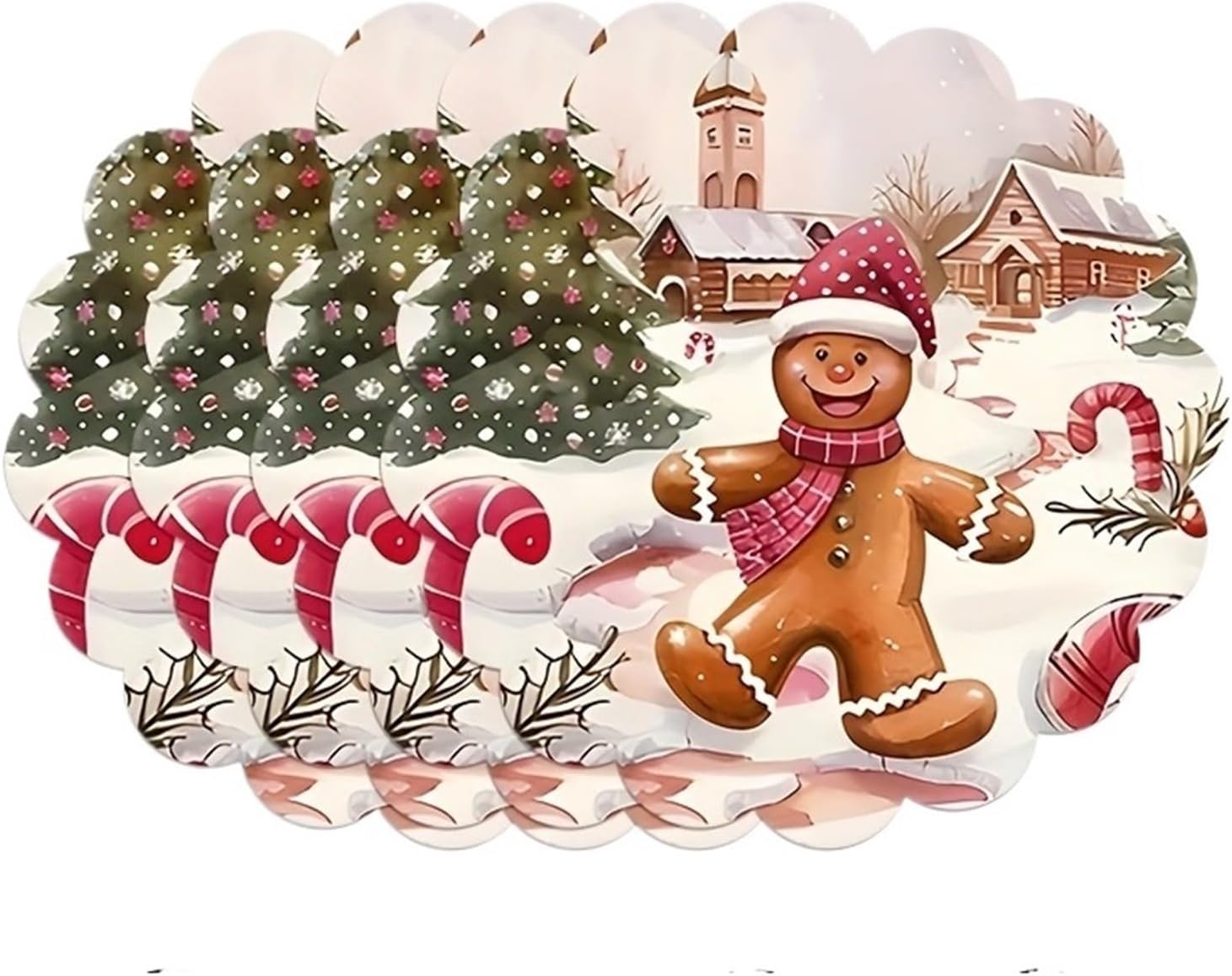 4-Piece Christmas Gingerbread Man Placemats Family Holiday Party Theme Table Decor and Accessories