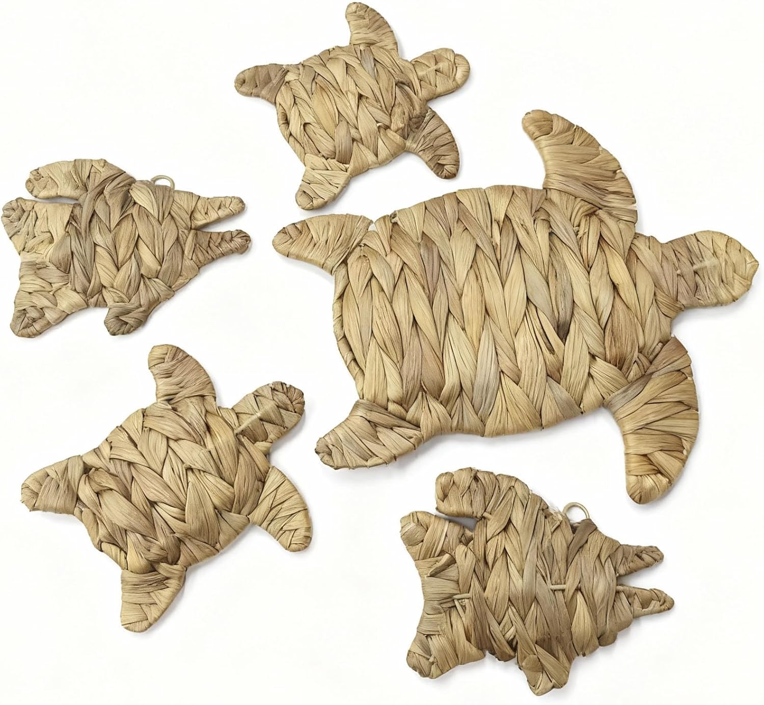 TPOJK Handmade Wicker Turtle & Fish Wall Decor Set,5pcs Ocean Theme Coastal Sea Life Sculpture hanging wall Art for Boho Bathroom Decor, Indoor Outdoor Beach Ornament