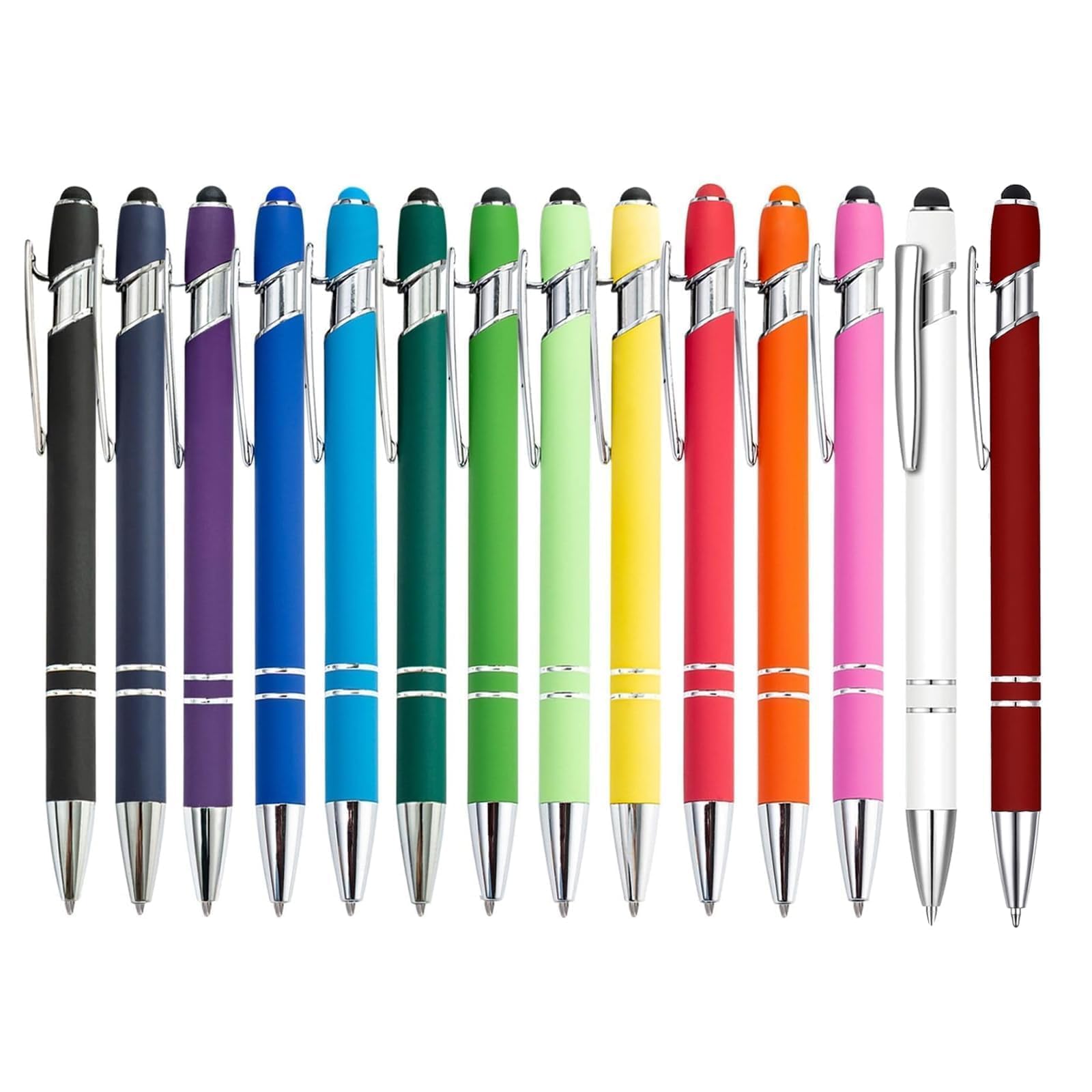 BYTLEOUTJ 15 pcs Ballpoint Pens Retractable Multipack 2 in 1 Pens set with Stylus tip Black Ink funny pens for work colleagues cute stationary Women Men office gift(Rainbow)