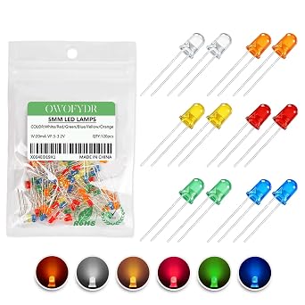 120pcs 5mm LED Diode Lights Assortment Kit Pack عدسة مستديرة منتشرة DC 3V 20mA مصباح إضاءة مصباح مجموعة متنوعة من مكونات الإلكترونيات مكونات الصمامات الثنائية الباعثة للضوء أجزاء 6 ألوان &times; 20 قطعة