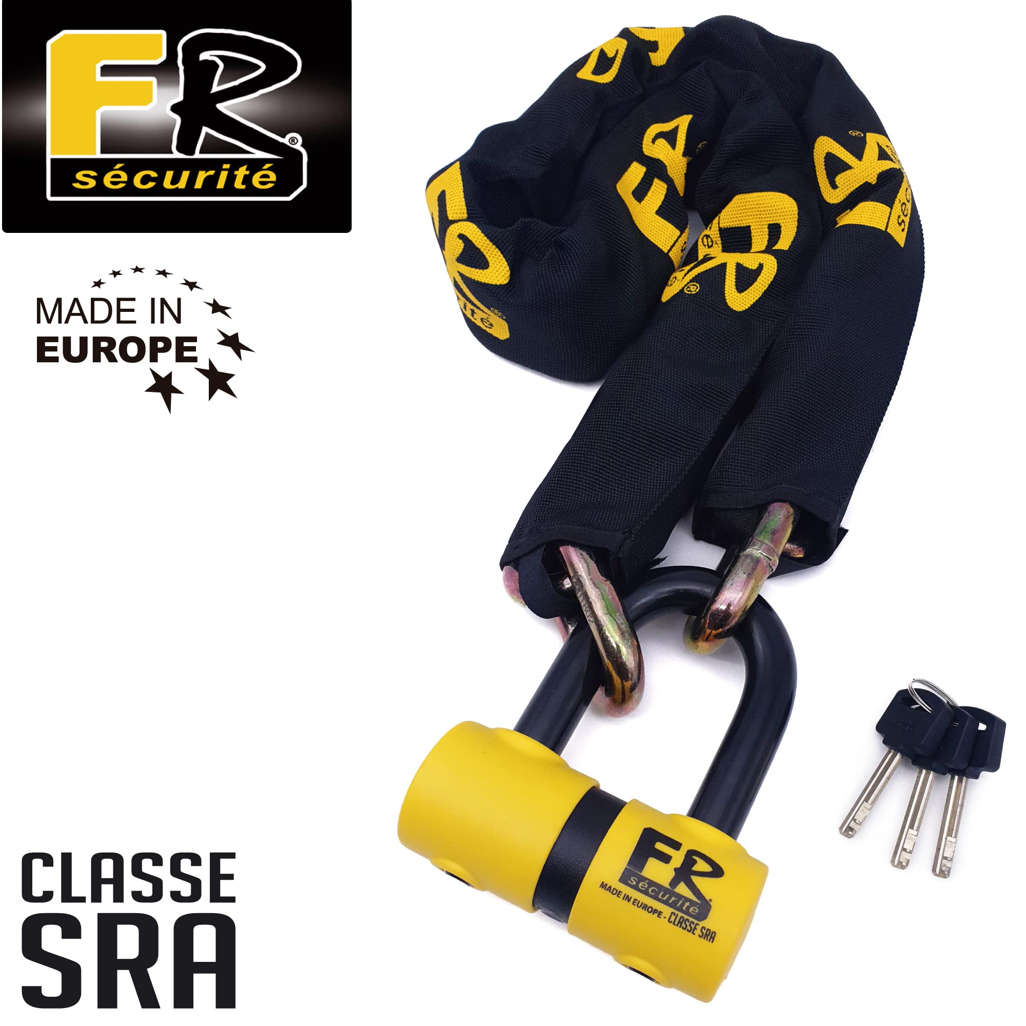 FR SECURITE FR50100 Kettenschloss Hochsicherheitskette Anti-Diebstahl-Motorrad-Vorhängeschloss Disc Mini Bügelschloss U Kit Homologiert SRA ø13,5, 100 cm Motorräder Scooter