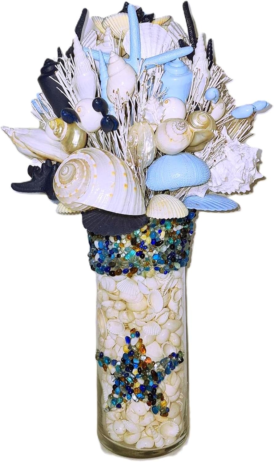 Seashell Bouquet with Glass Stand in 5 Colors & 2 Sizes