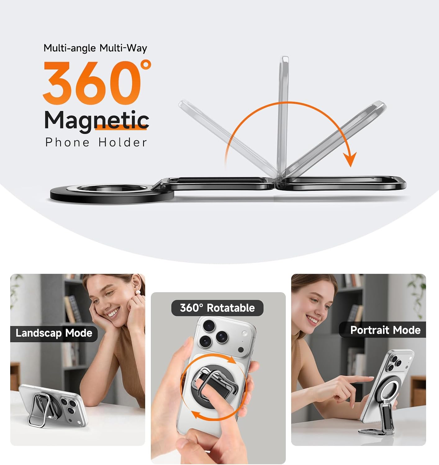 OANDYS Magnetic Phone Grip for Mag-Safe, 5-in-1 Phone Ring Holder with Kickstand & Finger Loop & Strap, Super Strong 3.3lbs Magnet for iPhone 17 16 15 14 13 12 Pro Max, mag Safe Car Mount Alternative