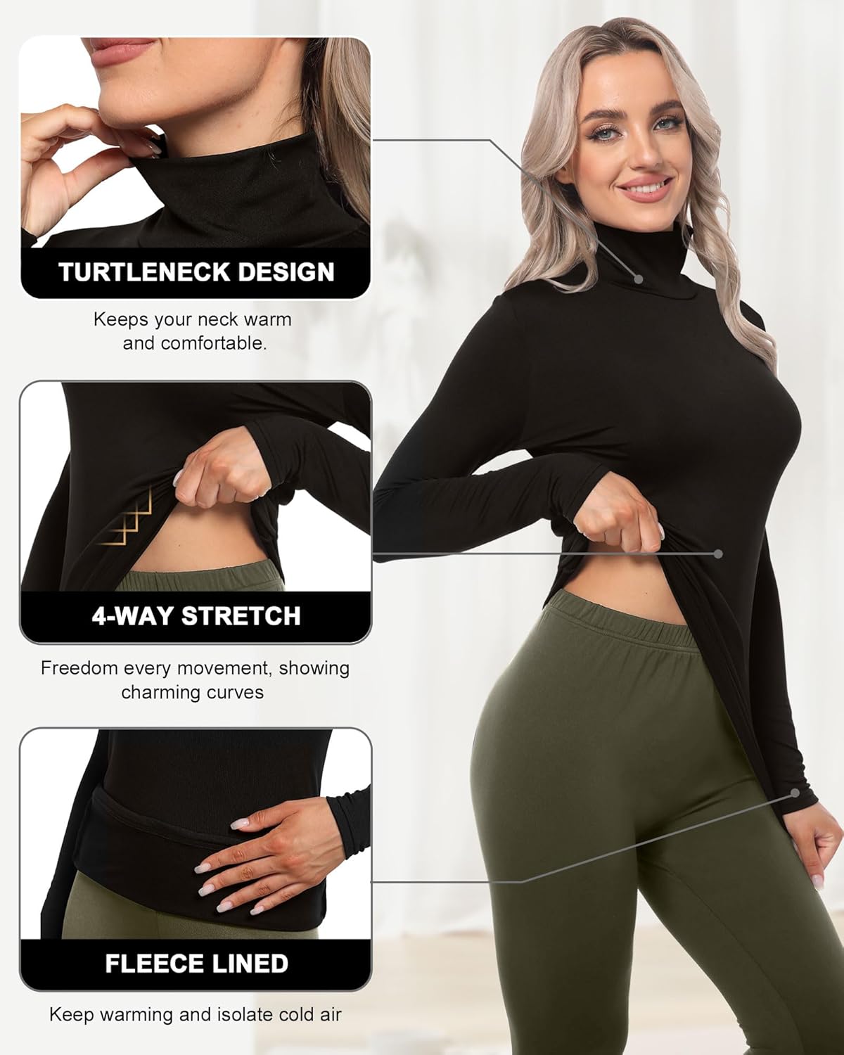 CL convallaria Turtleneck Thermal Underwear Shirts Women Fleece Lined Base Layer Tops Long Sleeve 2 4 Pack - Image 5