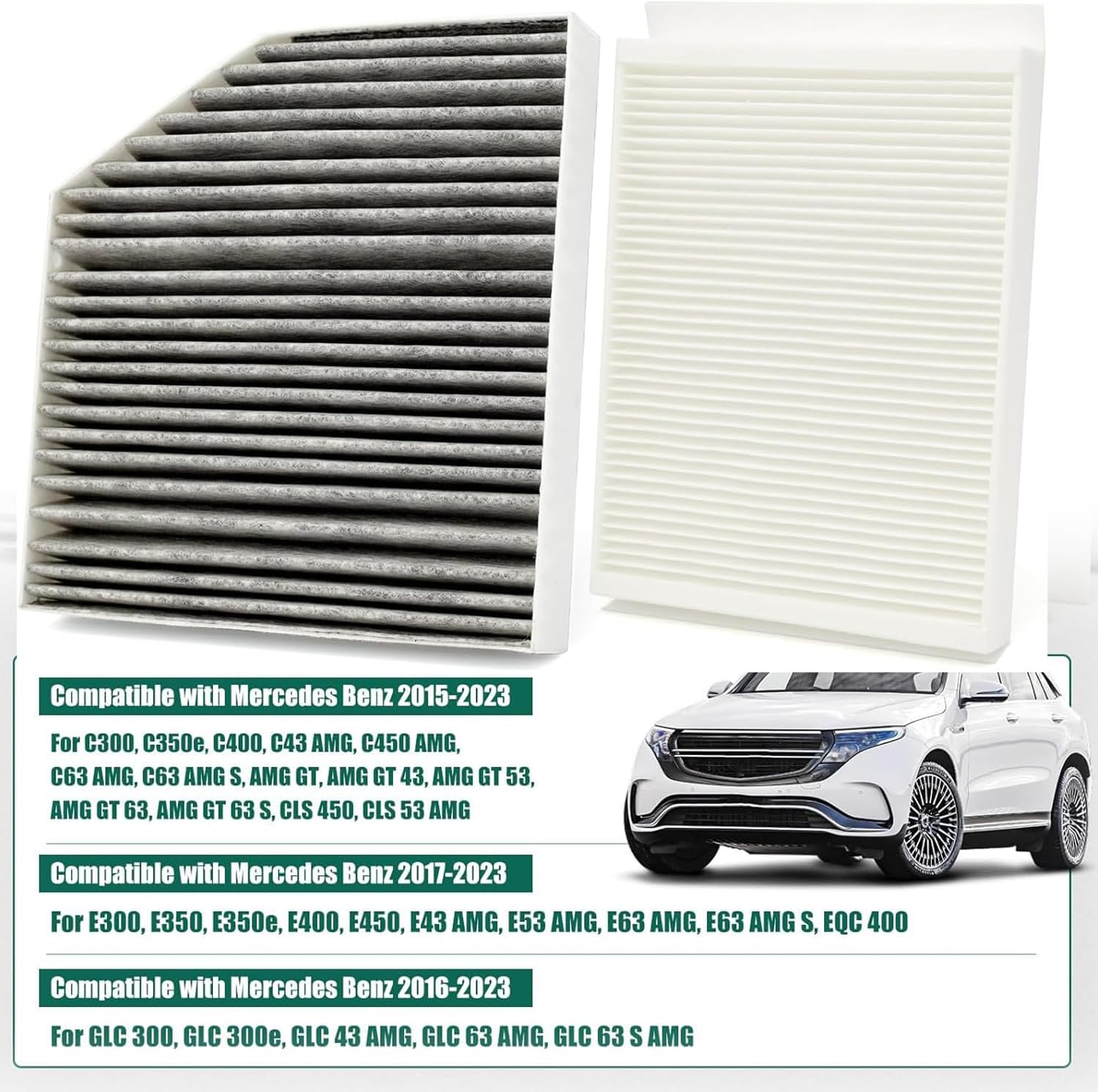 Engine Cabin Air Filters Compatible with 15-23 AMG GT GLC GLS C300 GLC300 E300 E350 CLS450 C43 E63 AMG GT63 Engine Cabin Dust Air Filtration A1668300218 16683002178 2058350147 A2058350147 CAF90229C