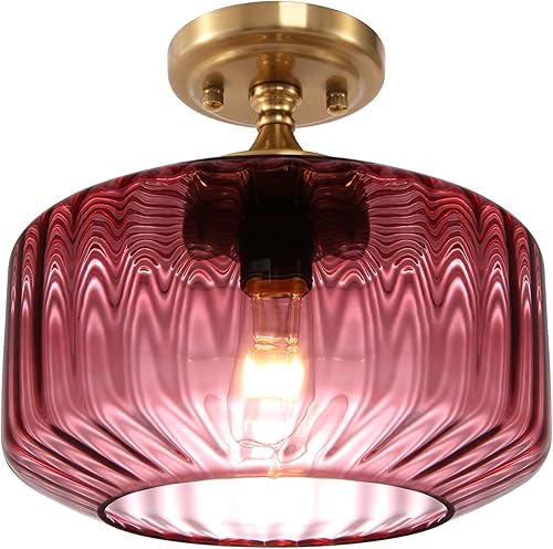 Miniatura 24 de Lámpara de techo semiempotrada dorada moderna de mediados de siglo, lámpara de techo naranja clásica, candelabro de vidrio vintage, lámpara de