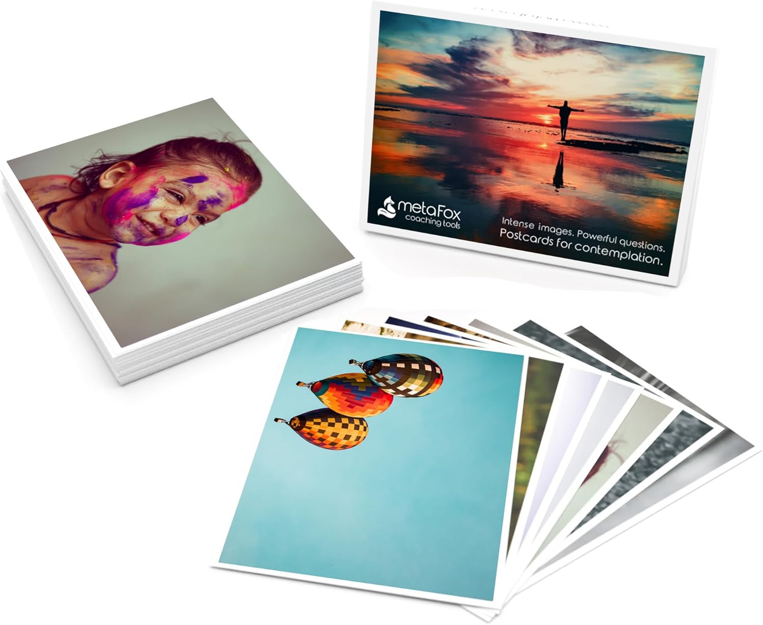 metaFox - 52 Inspirational Cards, Positive Affirmations & Motivational Postcards, Picture Cards For Coaching & Therapy, Mindfulness, Original Motivational Deck