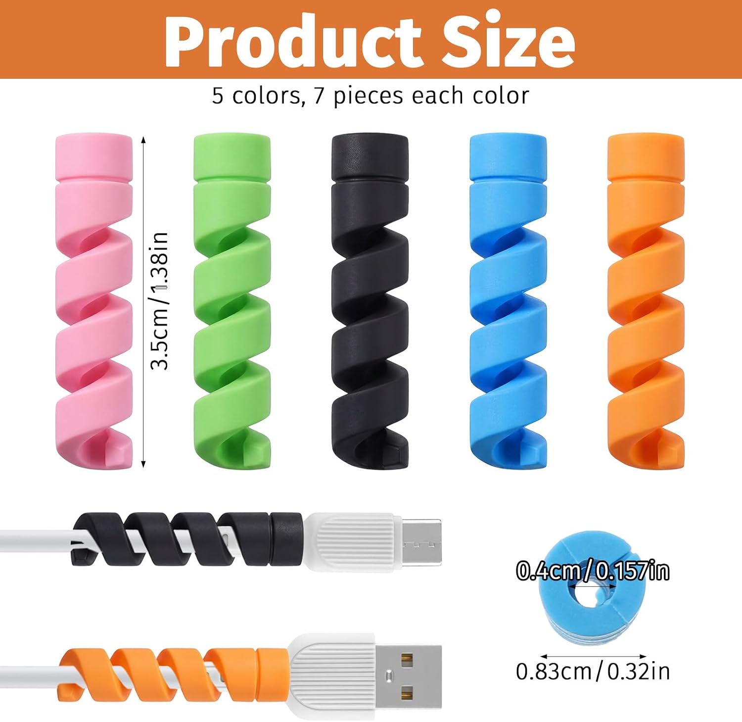 35 PCS Charger Cord Protector Spiral Charging Cable Protector Cord Savers Break-and-Bend-Resistant USB Wire Cover for Phone Headphone Laptop Wrap Accessories(5 Colors)
