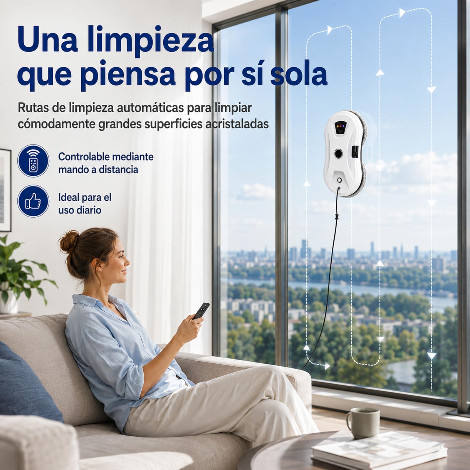 RoboClean Osmo Limpiacristales Robot – Control IA, 3 Modos Auto | Doble sistema de fregado en espiral, ideal para ventanas, azulejos y espejos, limpieza automática sin esfuerzo.