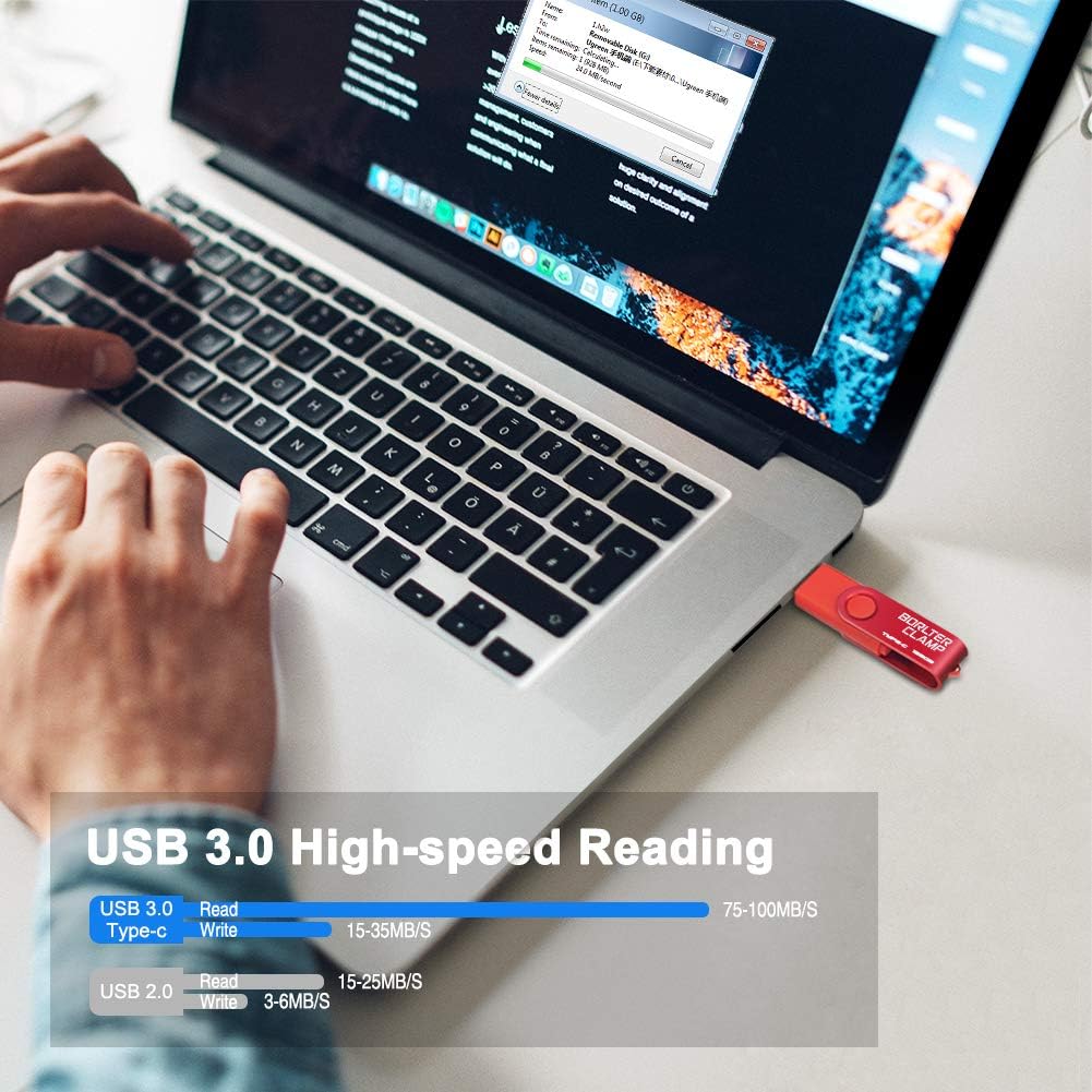 128GB USB Type-C Flash Drive, BorlterClamp USB C 3.0 Jump Drive Memory Stick Dual Port for Android Smartphones Samsung Galaxy S10/S9/S8/Note 9, LG, Huawei, Tablets & Computer (Red)