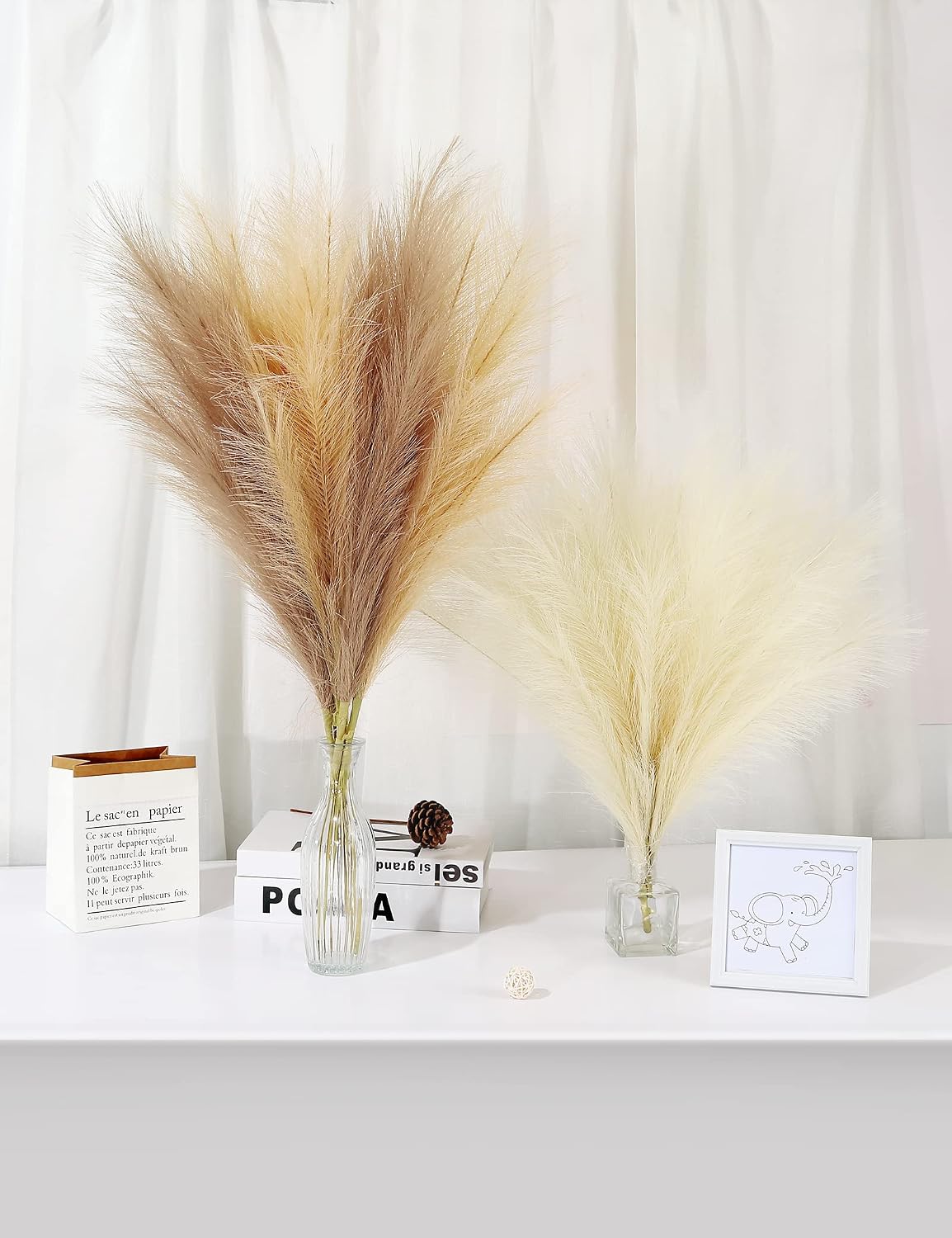 Faux Pampas Grass, LaVie Home 6-Pcs 31" Pampas Grass, Dried Pampas Grass Tall for Vase Filler Flower Arrangement, Fake Pampas Grass with Fluffy Feathers for Boho Home Wedding, Beige/Taupe/Cream Brown
