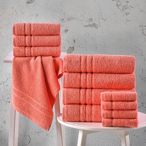 Hammam Linen Coral Orange Hand Towels 4-Pack - 16 X 30 Turkish Cotton Quality Soft And Absorbent Small Towels For Bathroom 600 Gsm #TOP5