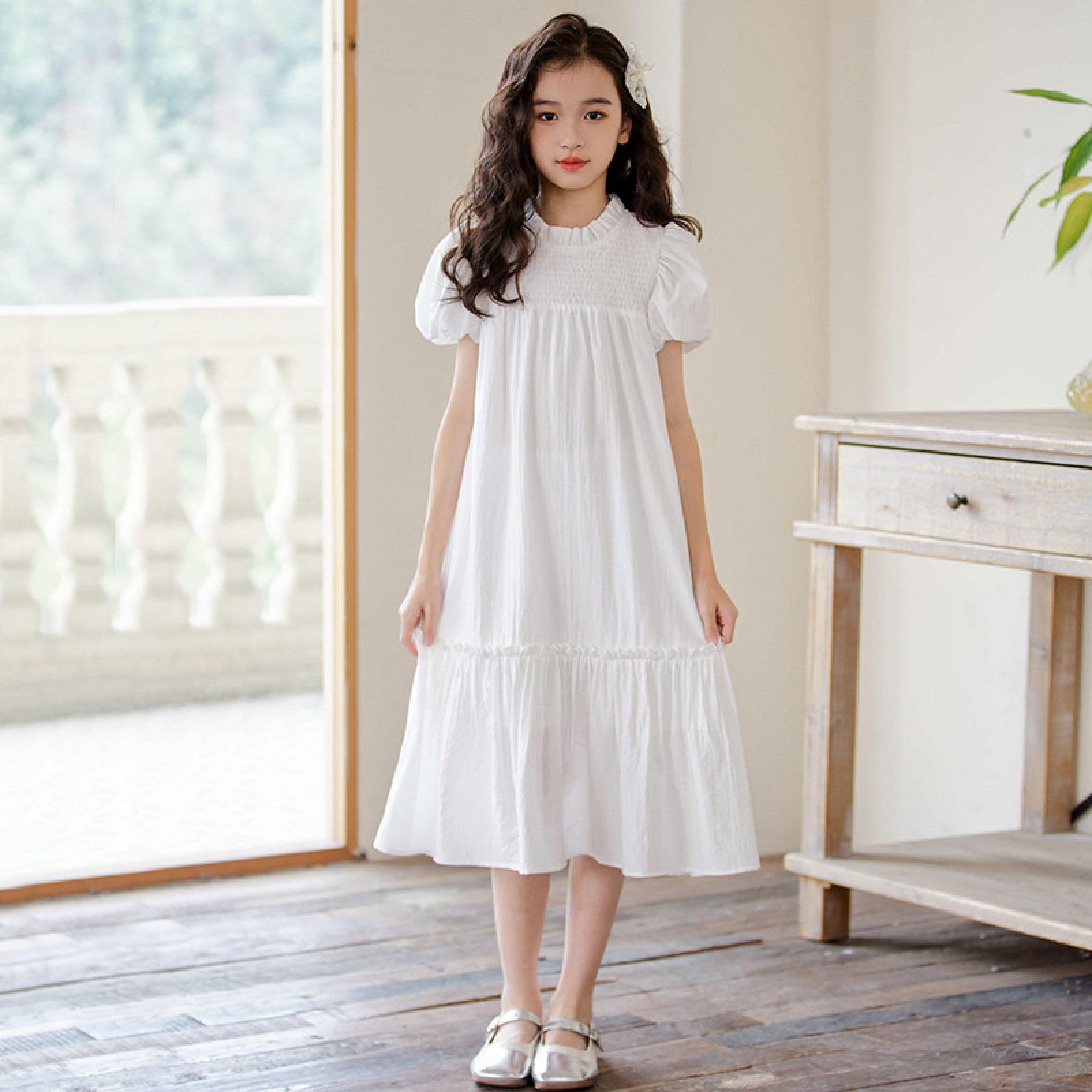 Dziewczęce sukienki w kształcie litery A okrągłe sukienki w stylu casual, imprezowa, dziewczęca letnia sukienka Boho Beach Casual Smocked Maxi sukienki 6-16 lat