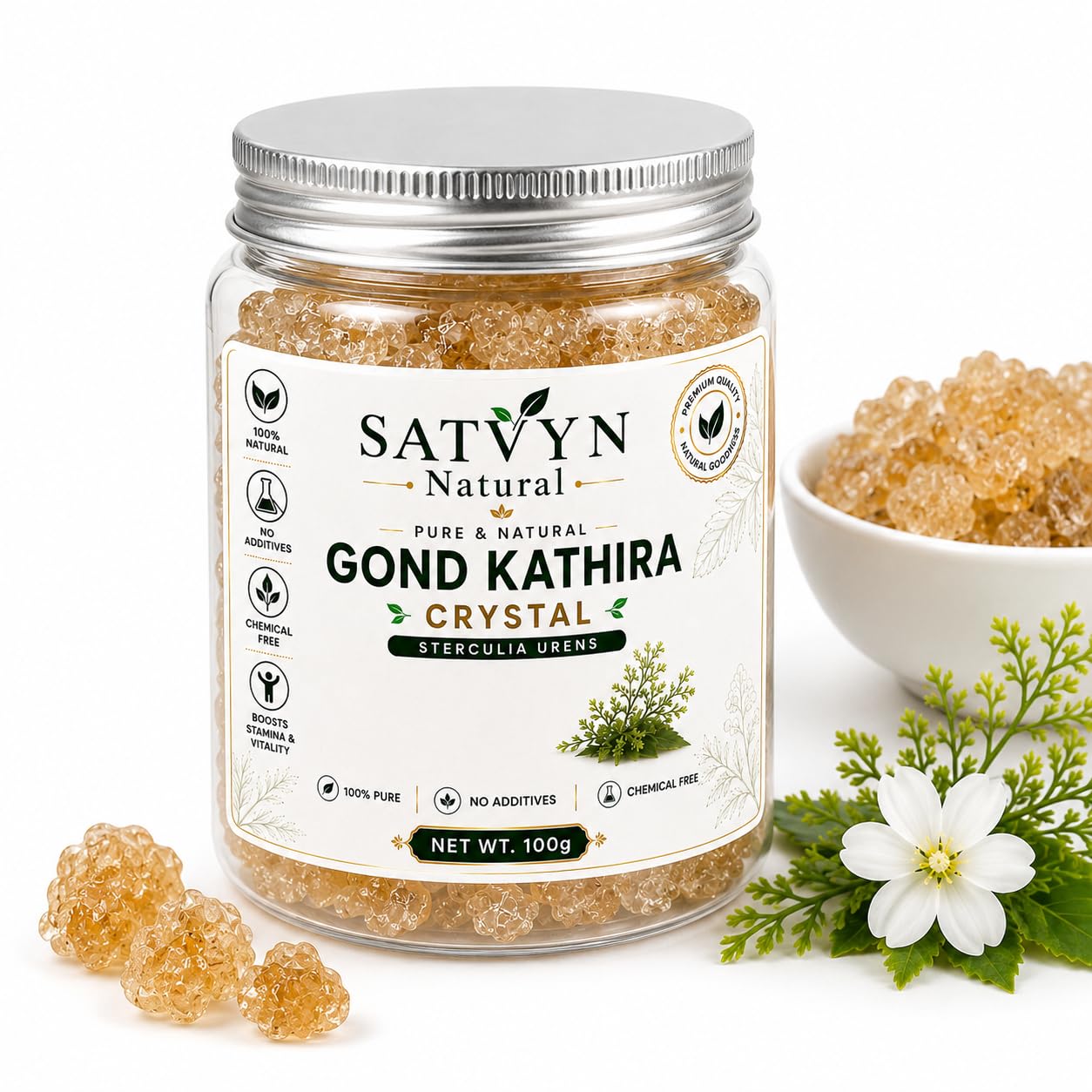Satvyn Natural Gond Kathira Crystal, Pure & Natural, Sterculia Urens, No Additives, Chemical Free, 100g-picture-10