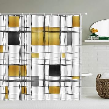 Modern Geometry Printed 3D Bath Curtains Polyester Cloth Waterproof Bathroom Shower Curtain with Hooks Decoration Screen 65x59in-166x150cm/WxH Cream Shower Curtain