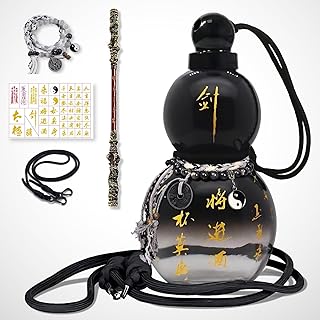 Monkey King Gourd Water Bottle,28 oz Reusable Leakproof Sports Plastic Water Bottle,for Travel Gym,Cosplay Props Decoration,with Straps,Stickers (black)