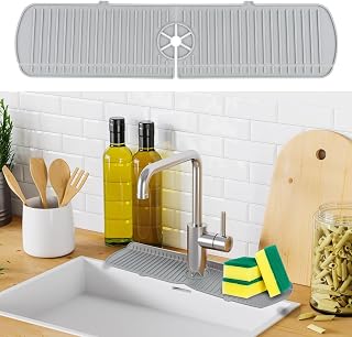 Sibba 24 Inch Multi-Purpose Sink Faucet Splash Guard Mat, Faucet Handle Drip Catcher Tray Sink Protectors, Silicone Sink Splash Catcher Mat for Kitchen, Bathroom & Countertop(Grey)