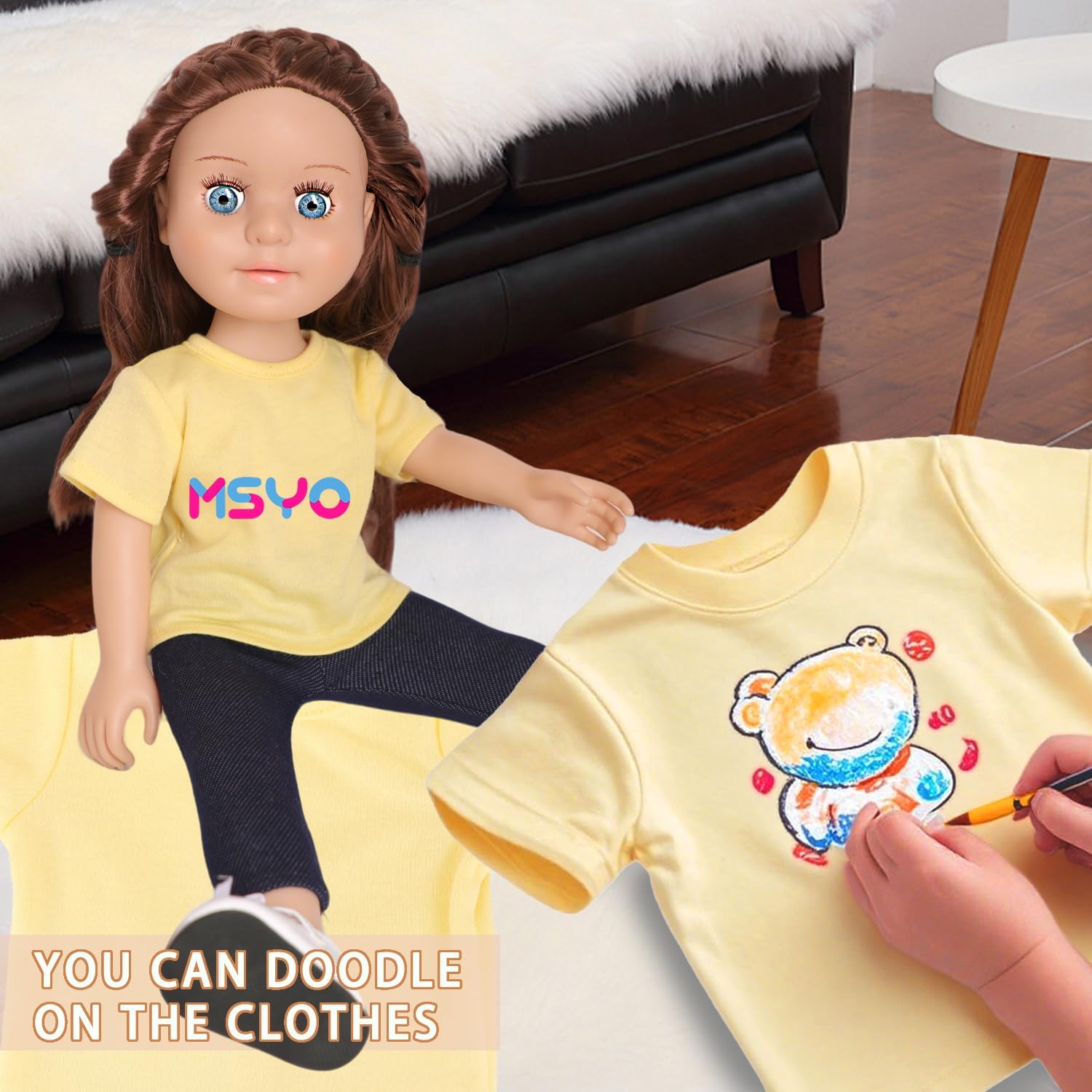 MSYO 8PCS 16-18Inch Doll Blank Yellow T-Shirts,Thickened Plain Short Sleeve Tops,Fits 16-18Inch Girl Dolls&Stuffed Bears,Customizable Doll Clothes for Kids Craft&Pretend Play