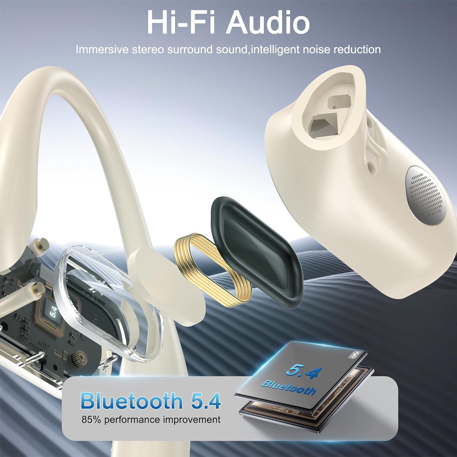 Wireless Earbuds Bluetooth Headphones - 3-in-1 Translation Earbuds Real Time - Open Ear Language Translator Earbuds - HD Sound, 68H Long Playtime, IPX5 Waterproof Ear Buds for Workout/Sports, Beige