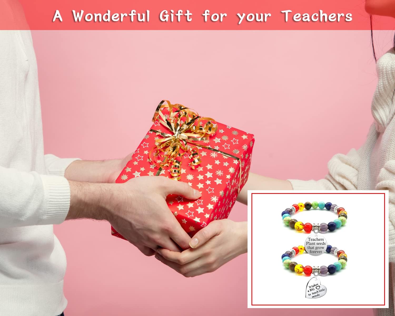 2 Pieces Teacher Appreciation Gifts Bracelets Charm Teacher Bracelets Gifts for Women Healing Beads Teacher Bracelet Graduation End of Year Thank You Gifts for Teacher - Image 6