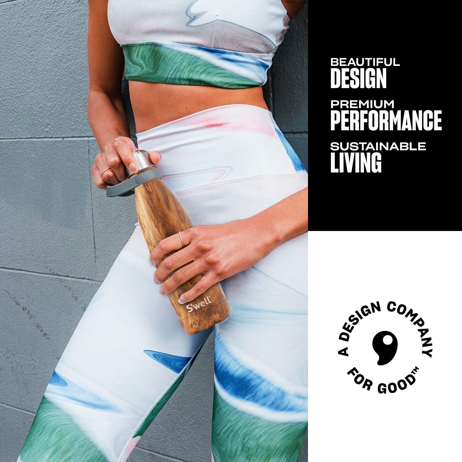 S'well Stainless Steel Water Bottle With Travel Handle - 17 Fl Oz - Teakwood - Triple-Layered Vacuum-Insulated Containers Keeps Drinks Cold for 41 Hours and Hot for 18 - with No Condensation