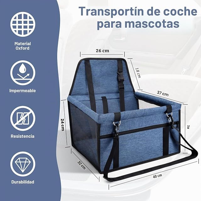 Foto 2 de 7 de CIMOYBAI Asiento de Coche para Perros Extra Estable, Trasero para Pequeños y Medianos, Oxford Transpirable